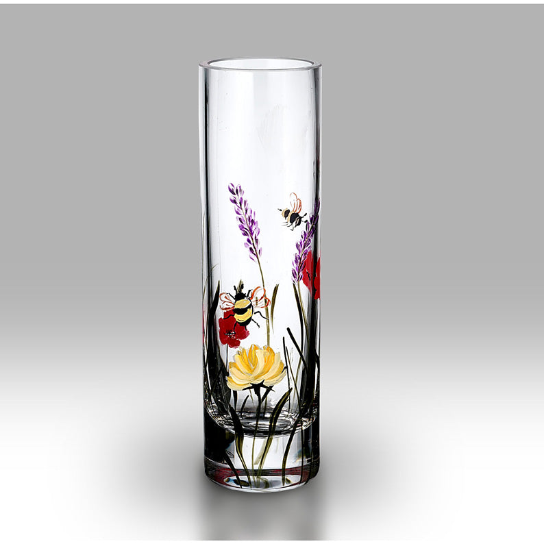 Bees And Poppy Hand Painted Glass Vase