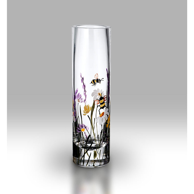 Bees And Blooms Hand Painted Glass Vase