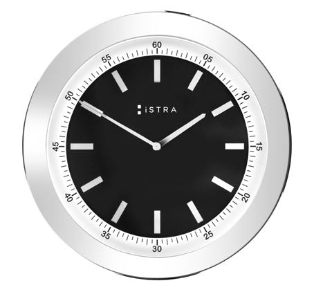 Black Stainless Steel Clock With Silver Accents