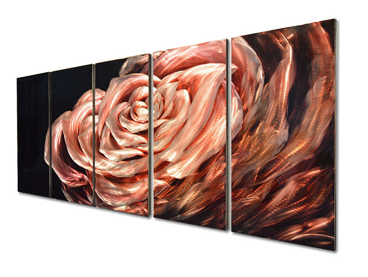 Extra Large 5 Part Handpainted Rose In Bloom On Aluminium