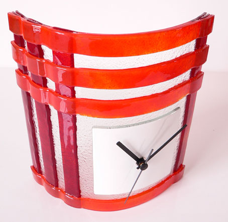 Orange and Red Fused Stripes Table Clock