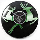 Leaping Reindeer Record Clock In Green