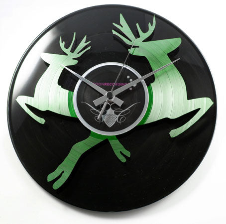 Leaping Reindeer Record Clock In Green