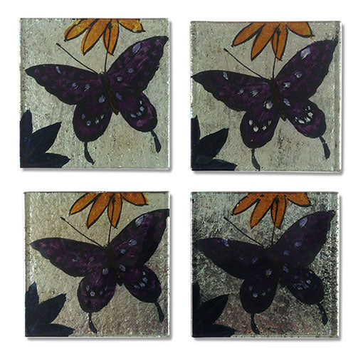 Purple Butterflies Glass Coasters
