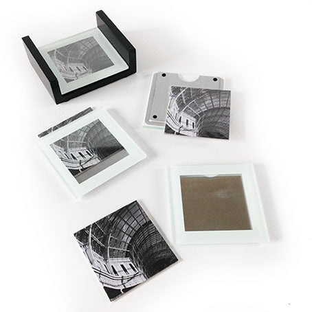 Picture Coasters With White Frame And Black Stand