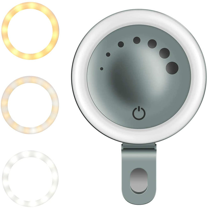 3-Level Brightness Adjustment Clip On Selfie Ring Light With Mirror