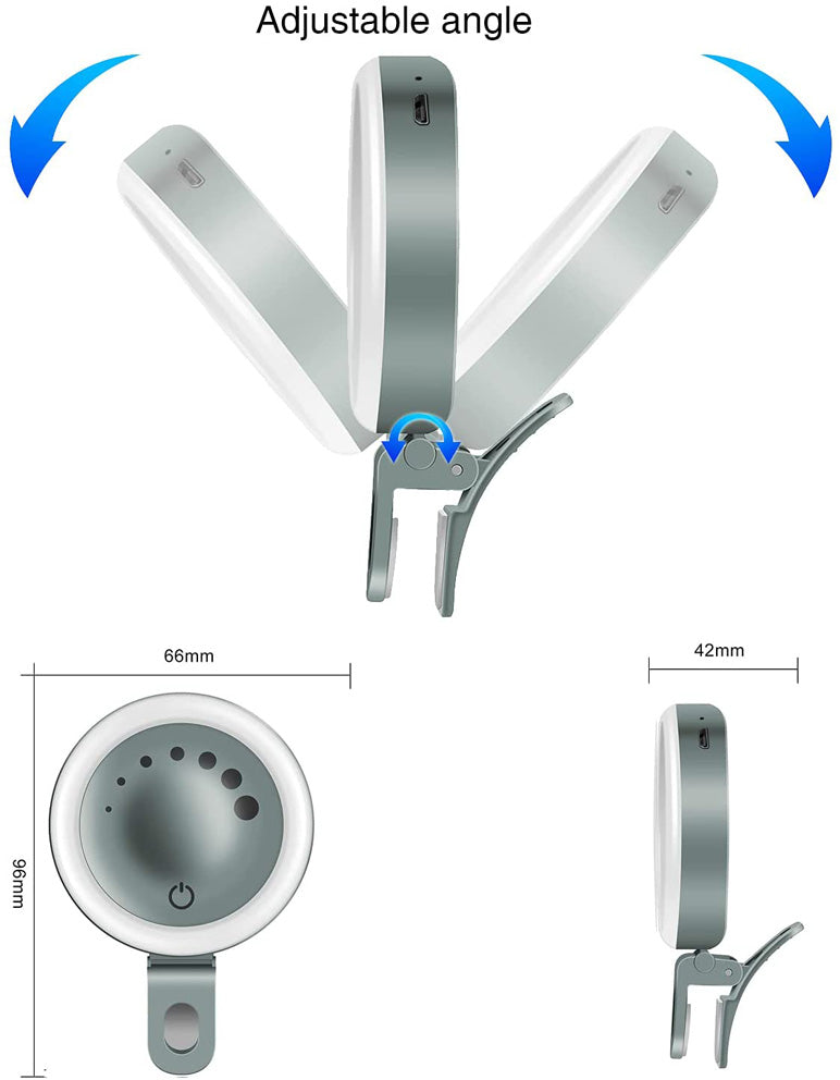 3-Level Brightness Adjustment Clip On Selfie Ring Light With Mirror