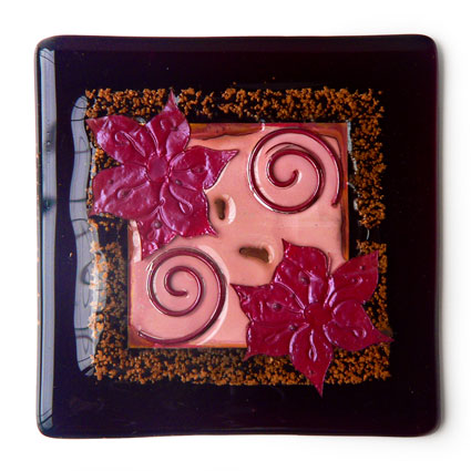 2 Flowers and Spirals Handmade Glass Coaster