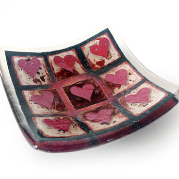 9 Hearts Handmade Glass Dish