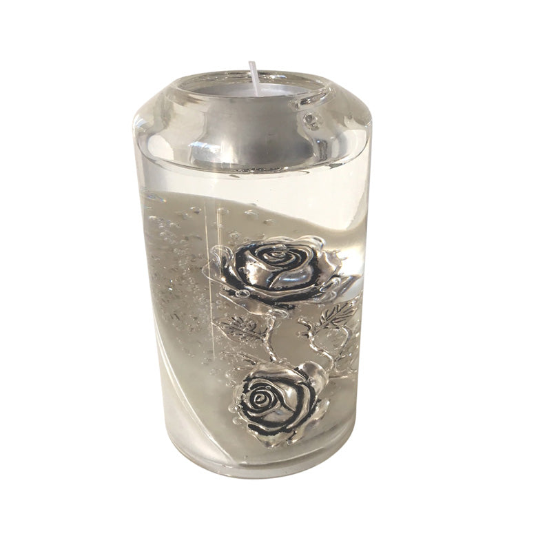 Silver Rose Glass Tea Light Holders