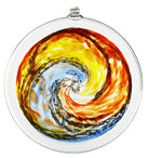 8" Gold and Blue Van Glow Spiral Hand Blown Glass Sun Disc
