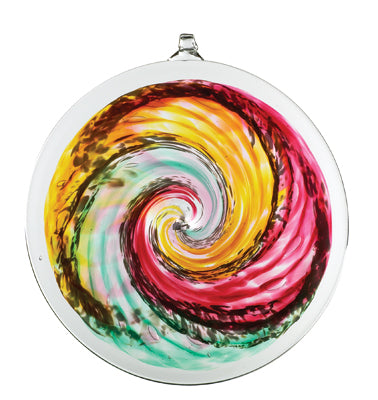 8" Pink and Green Van Glow Spiral Hand Blown Glass Sun Disc