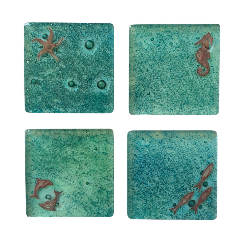 Fused Glass Coasters With Seahorse