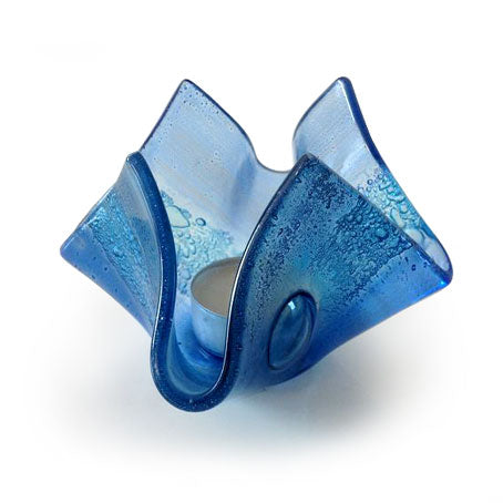 Blue Stripe Handmade Glass Tea Light