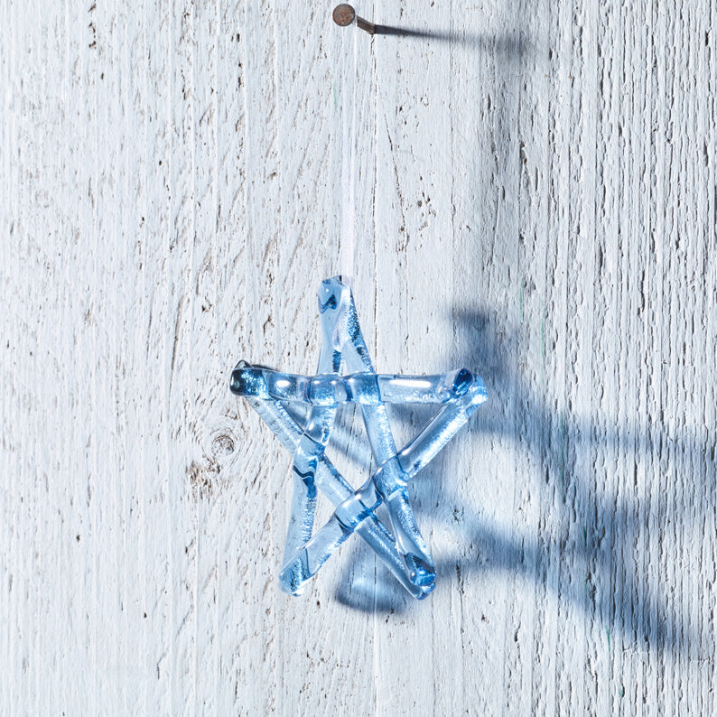 Glass Christmas Star In Pastel Blue