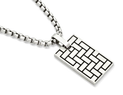 Black Enamel Grid Design Steel Pendant