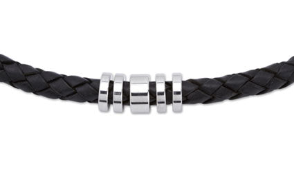 Black Leather Necklace With Steel Elements
