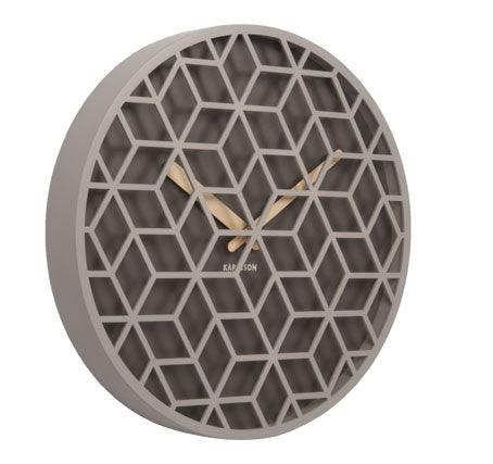Honeycomb Effect Grey Wood Clock With Discrete Hands