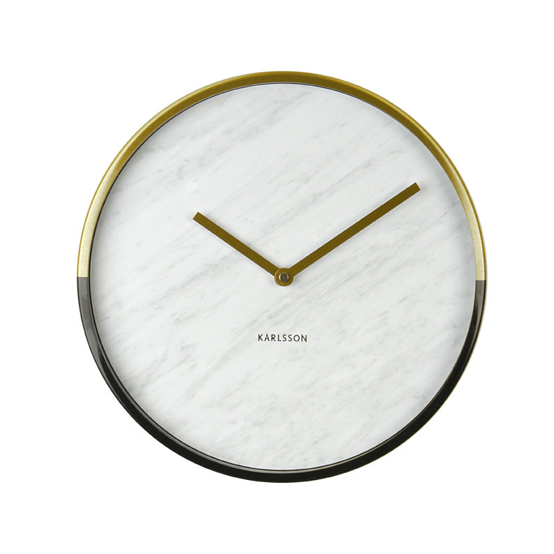 White Marble Wall Clock With Gold And Black Border
