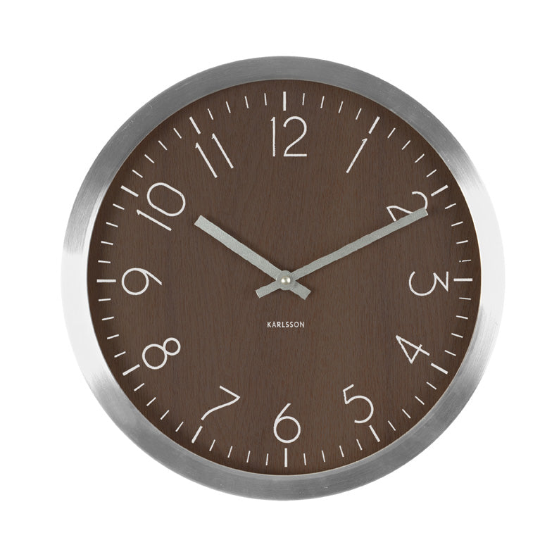 Imposing Wall Clock In Dark Wood And Aluminium