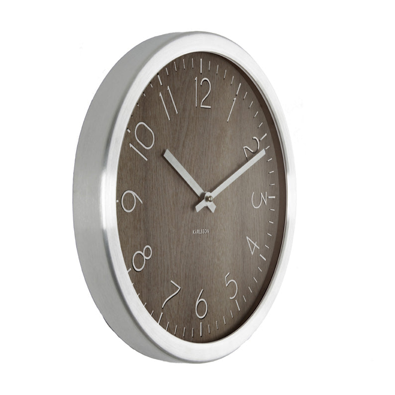 Imposing Wall Clock In Dark Wood And Aluminium