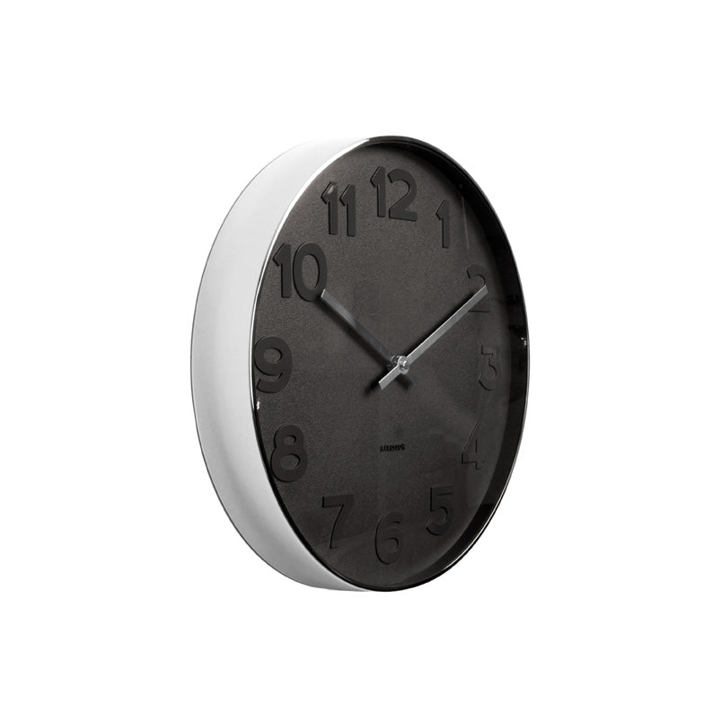 Striking Black Wall Clock In Polished Steel