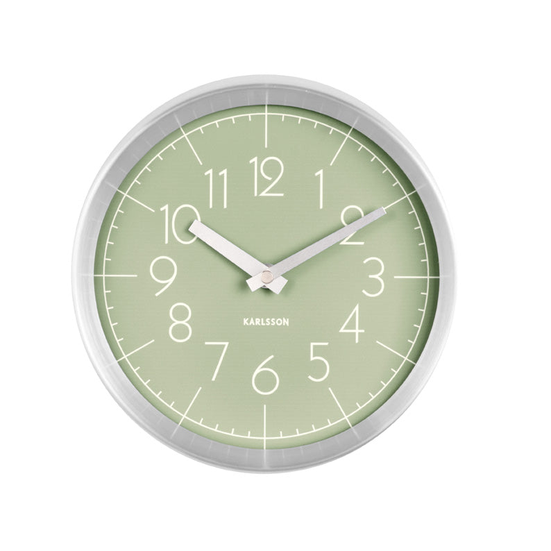 Pastel Green Brushed Aluminium Wall Clock