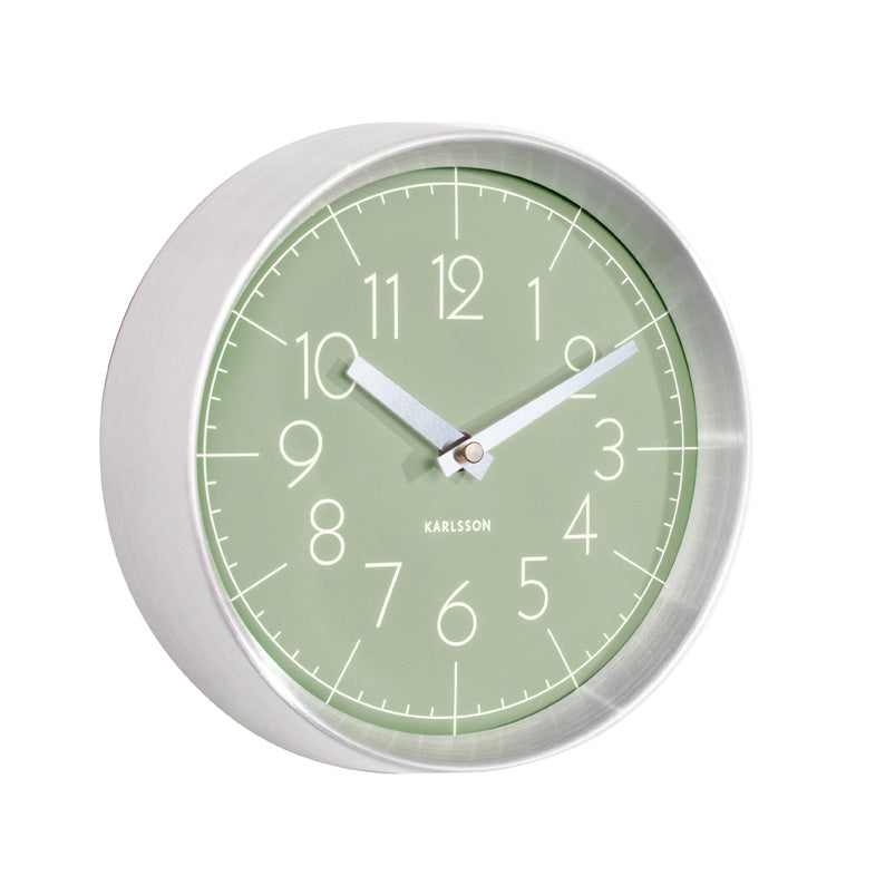 Pastel Green Brushed Aluminium Wall Clock