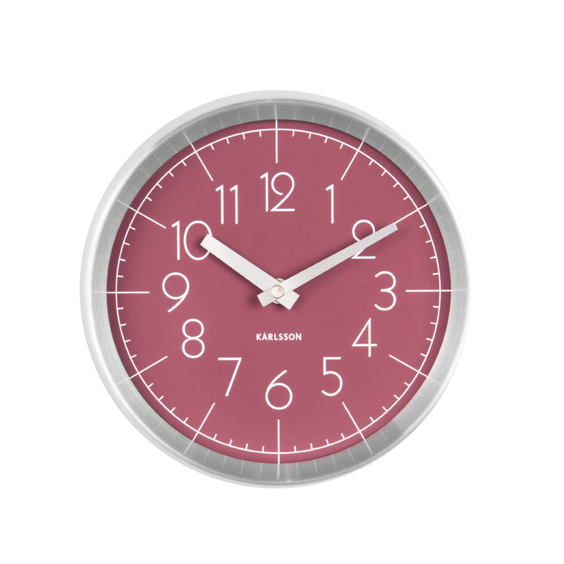 Burgundy Brushed Aluminium Wall Clock