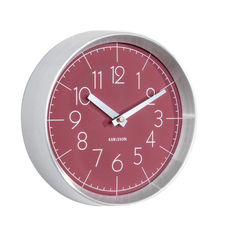 Burgundy Brushed Aluminium Wall Clock