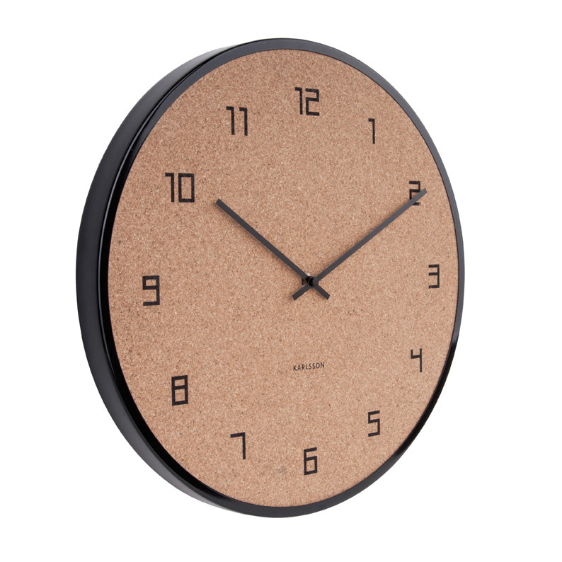 Contemporary Cork Wall Clock With Black Case