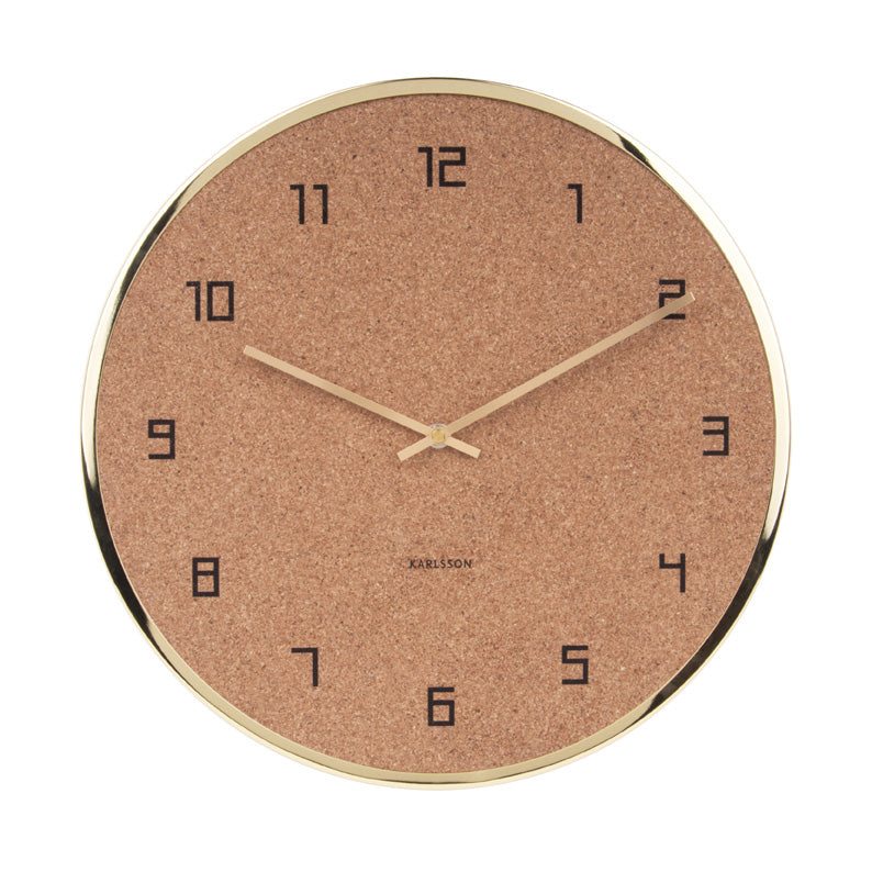 Contemporary Cork Wall Clock With Gold Case