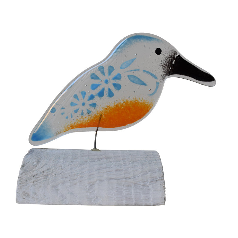 Fused Glass Kingfisher On White Washed Wood