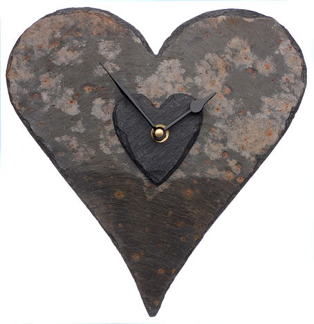 Double Heart Slate Clock