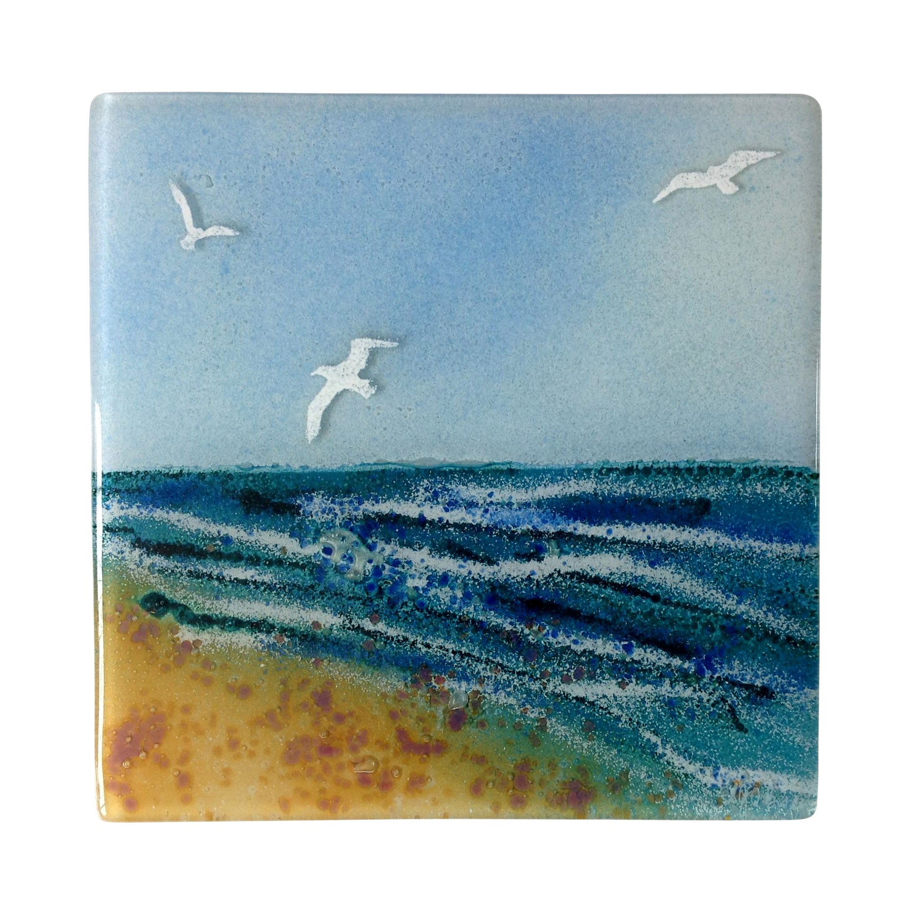 Birds By The Beach Fused Glass Wall Panel