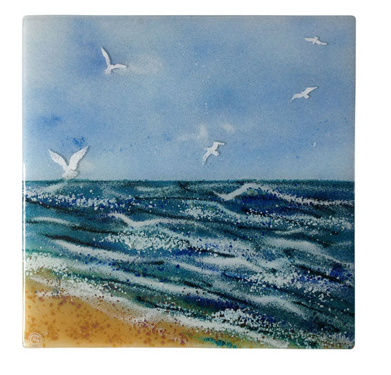 Large Birds By The Beach Fused Glass Wall Panel