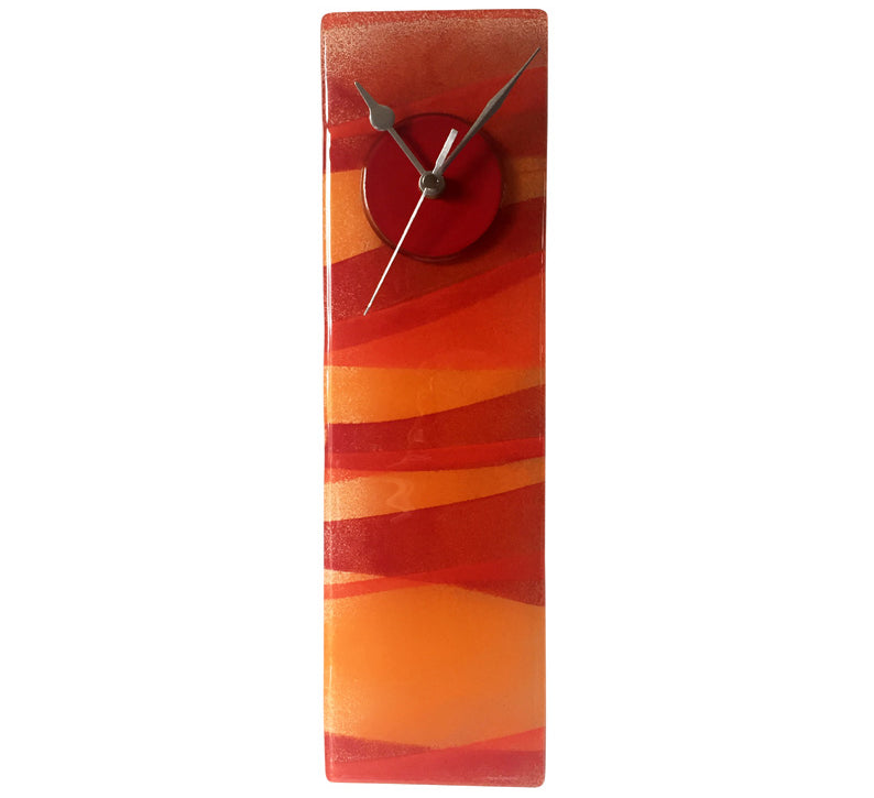 Vibrant Red And Orange Fused Glass Clock