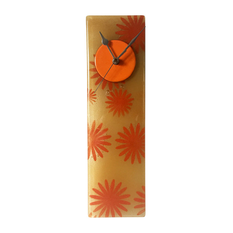Orange And Yellow Fused Glass Daisy Clock