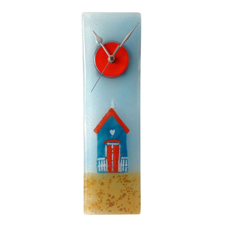 Aqua Blue Beach Hut Fused Glass Wall Clock
