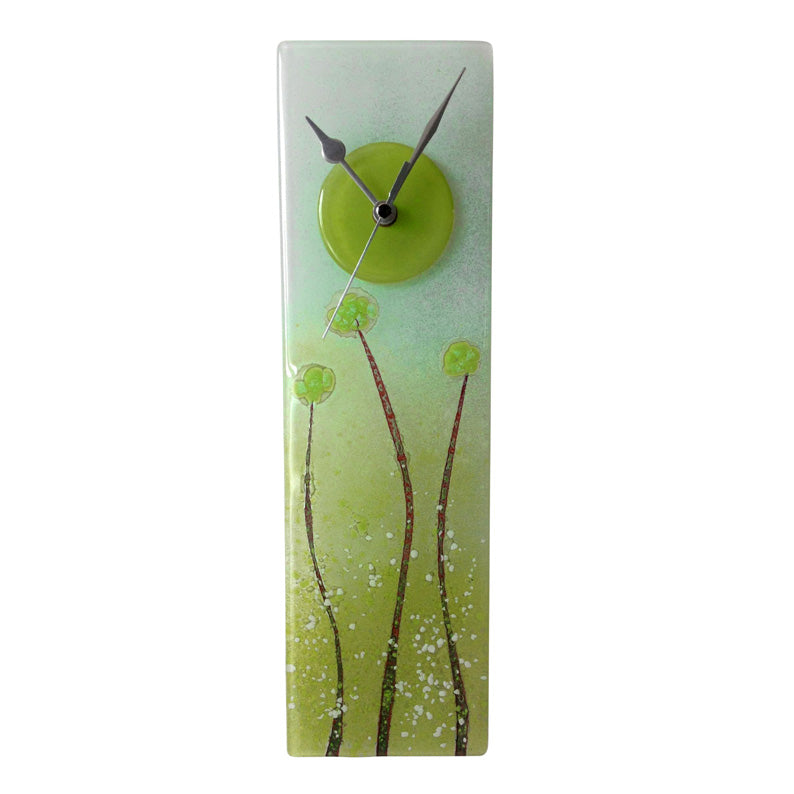 Green Poppies Fused Glass Wall Clock