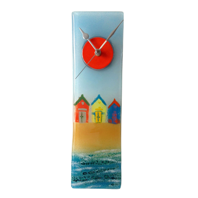 Row Of Beach Huts Fused Glass Wall Clock