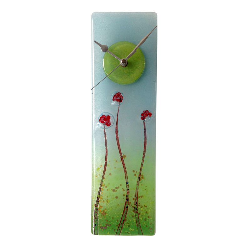 Red Poppies Fused Glass Wall Clock