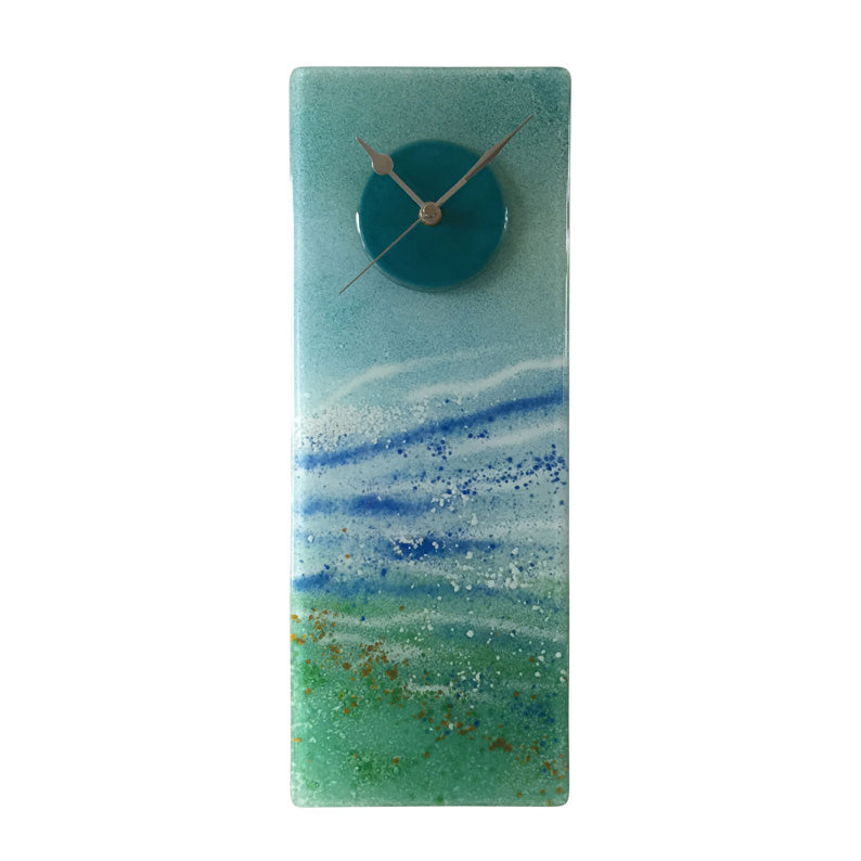 Aqua Waves Fused Glass Wall Clock