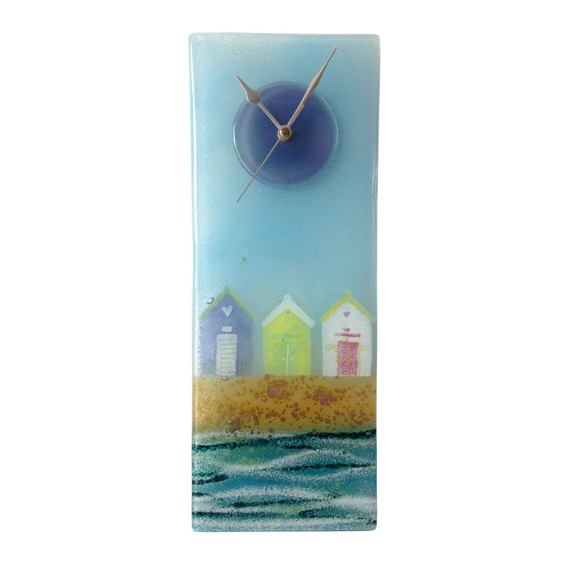 Row Of Beach Huts Fused Glass Wall Clock