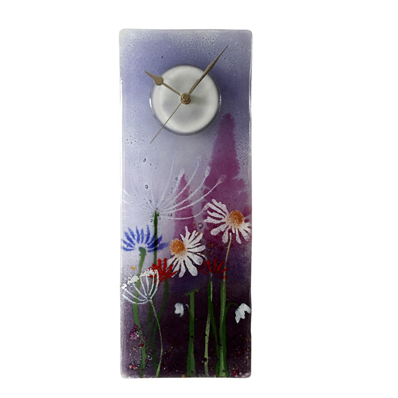 Purple Meadow Fused Glass Wall Clock