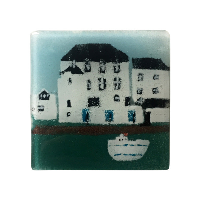 Fused Cottages And Boat Glass Coaster