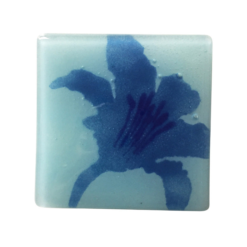 Hand Crafted Blue Lily Fused Glass Coaster