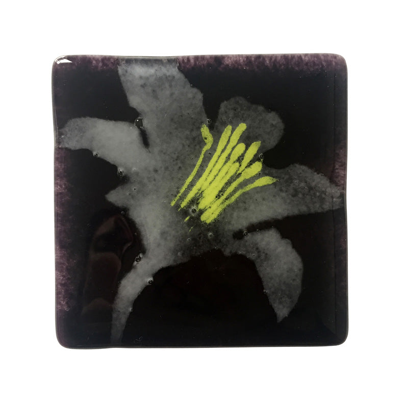 Hand Crafted White Lily Fused Glass Coaster