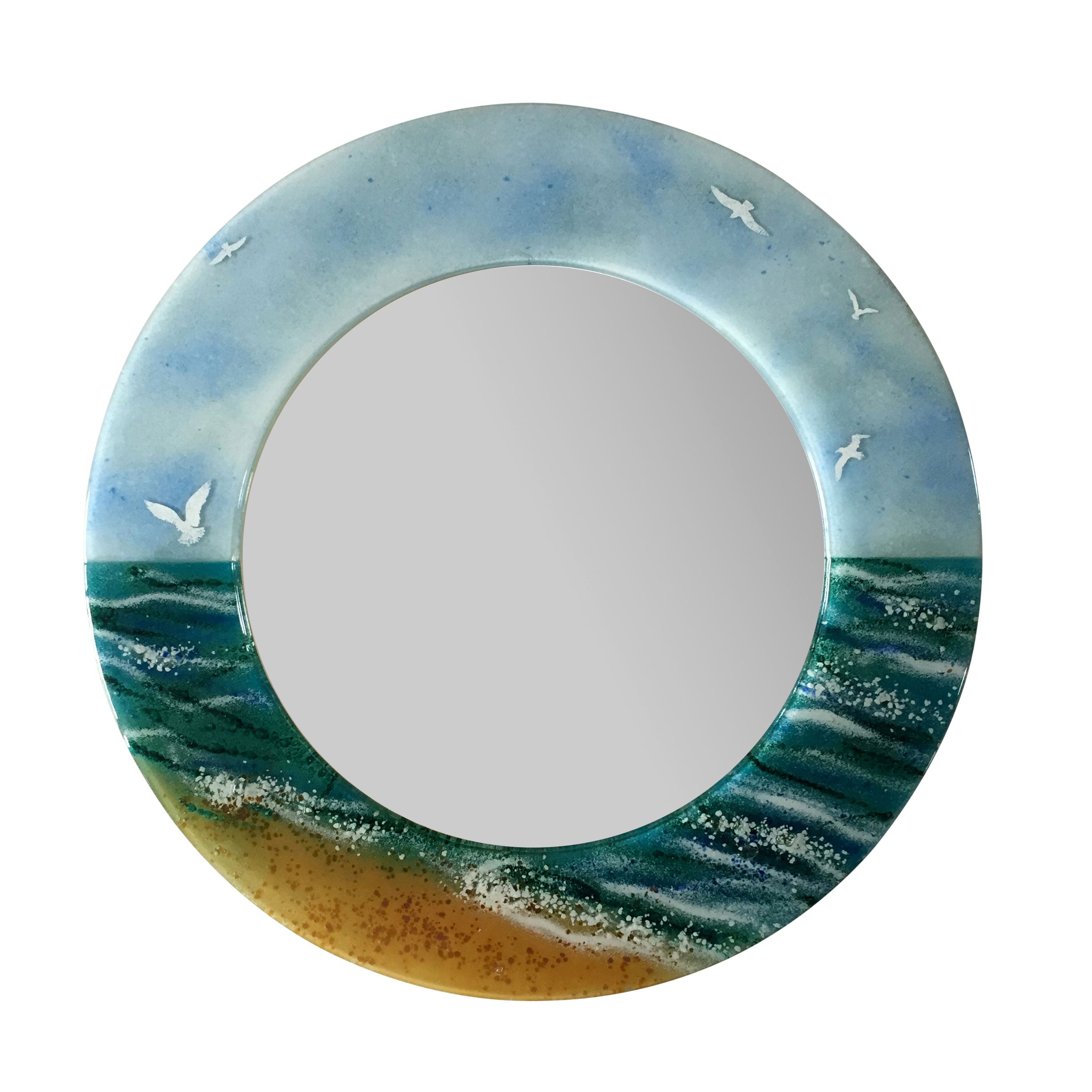 Birds By The Beach Fused Glass Wall Mirror