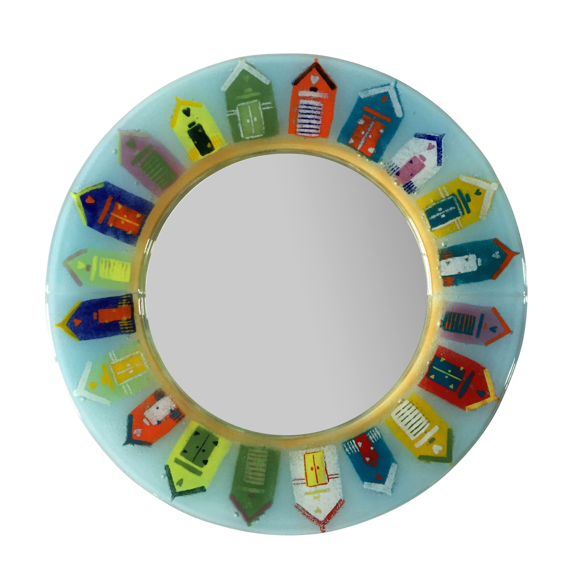 Multi Beach Huts Fused Glass Wall Mirror